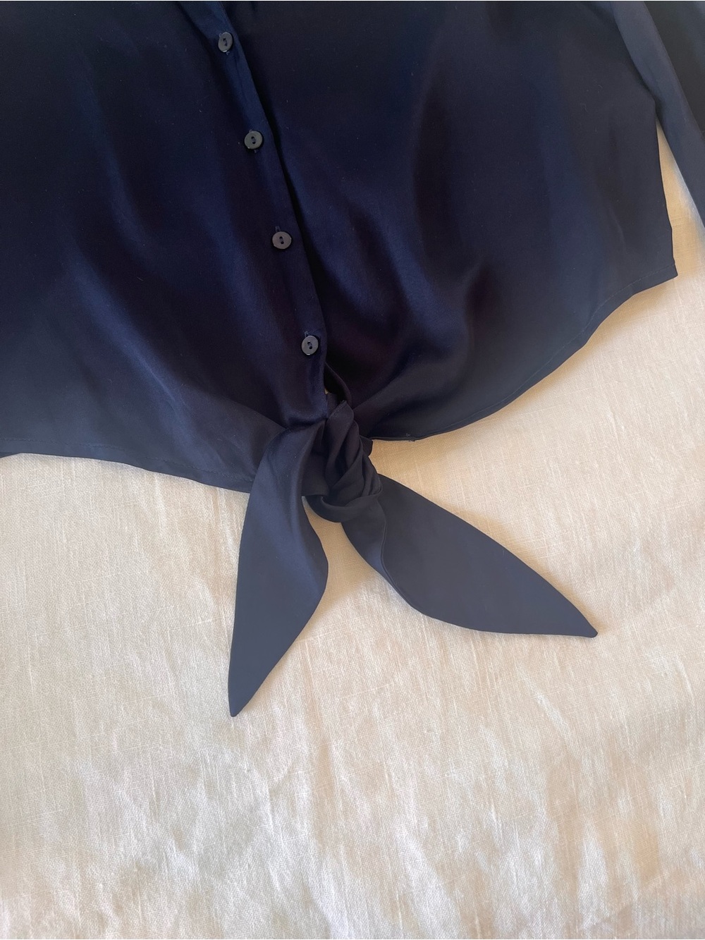 L’Agence Roxane tie front silky top midnight navy blue small - Picture 8 of 11